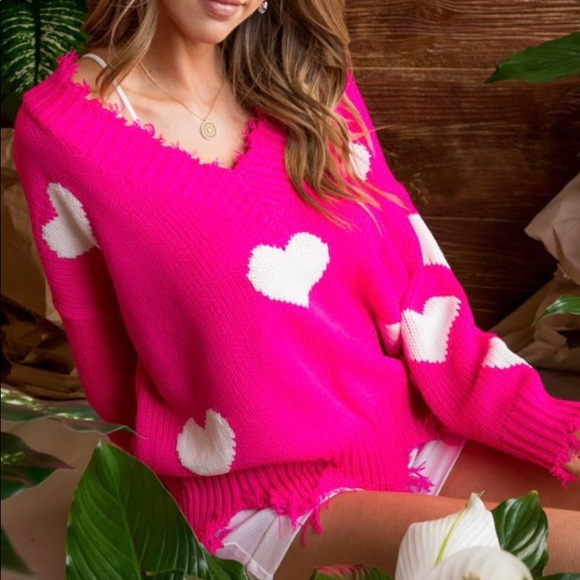 Main Strip | Sweaters | Main Strip Hot Pink And White Heart Sweater |  Poshmark
